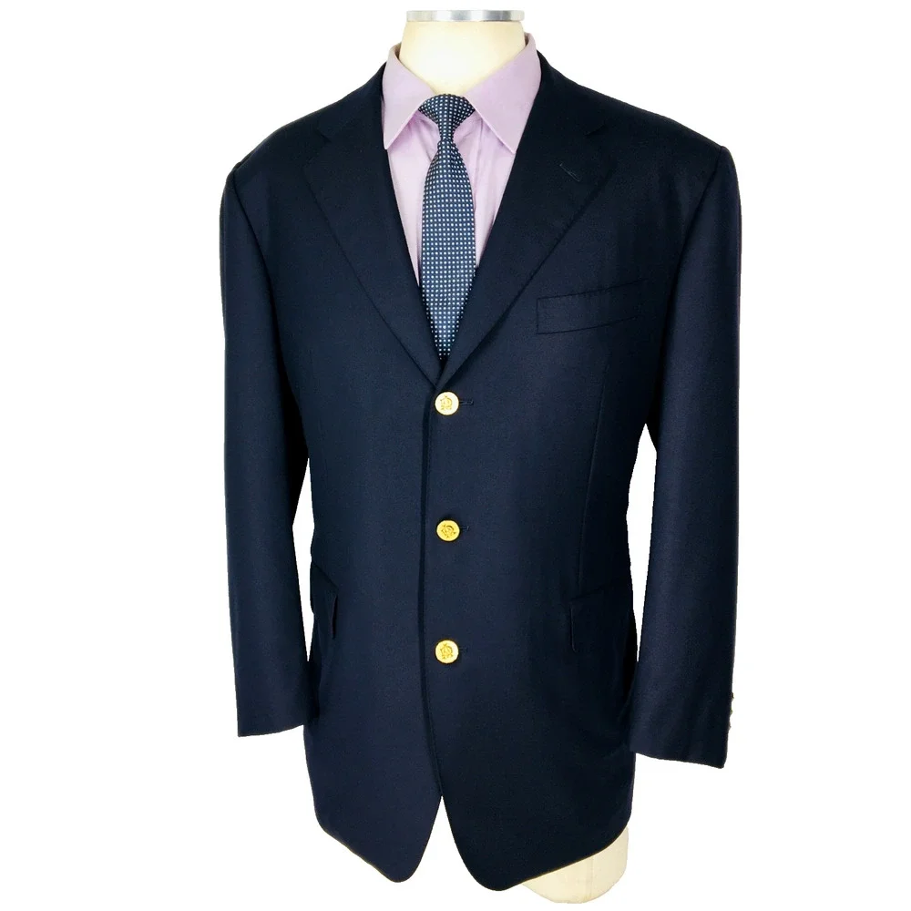 44S Alfred Dunhill Italy Mens Canvassed 3 Bttn Wool Blazer Sport Coat Dark Navy